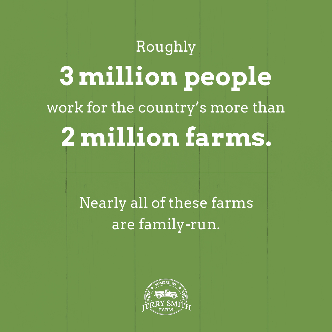 Ja Farm Stat 4 Roughly 3 million people work for the country's more than 2 million farms. Nearly all of those farms are family run.